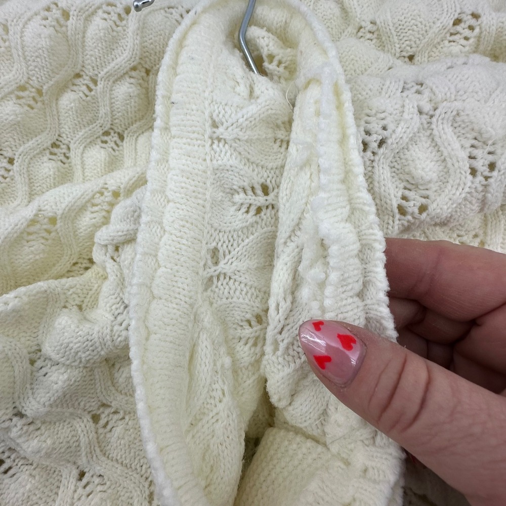 VTG Handmade Cream Knit Scalloped Button Cardigan Sweater‎ heirloom romantic - Picture 8 of 9